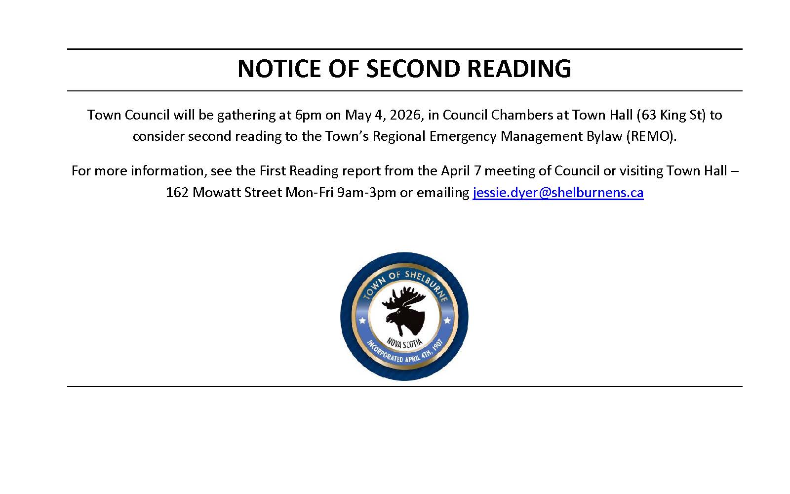 NOTICE OF VENDING 2nd READING REMO BYLAW